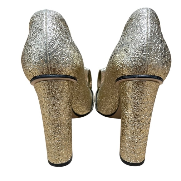 Gucci Gold Marmont Fringes High Heeled Platform Loafer Pumps - Picture 7 of 10